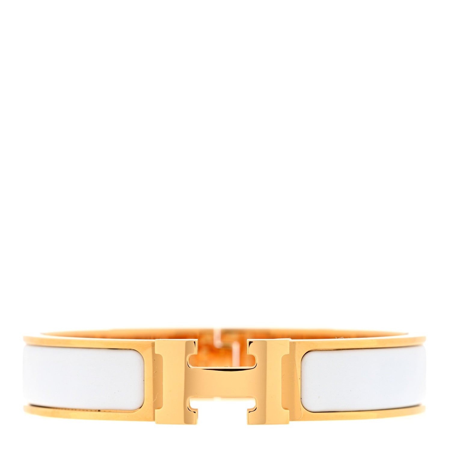 HERMES Enamel Narrow Clic Clac H Bracelet in size GM in the color White by FASHIONPHILE