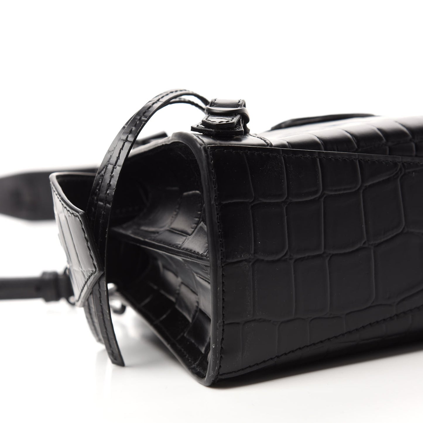 Semi Shiny Calfskin Crocodile Embossed Neo Classic Black Hardware Mini City Black