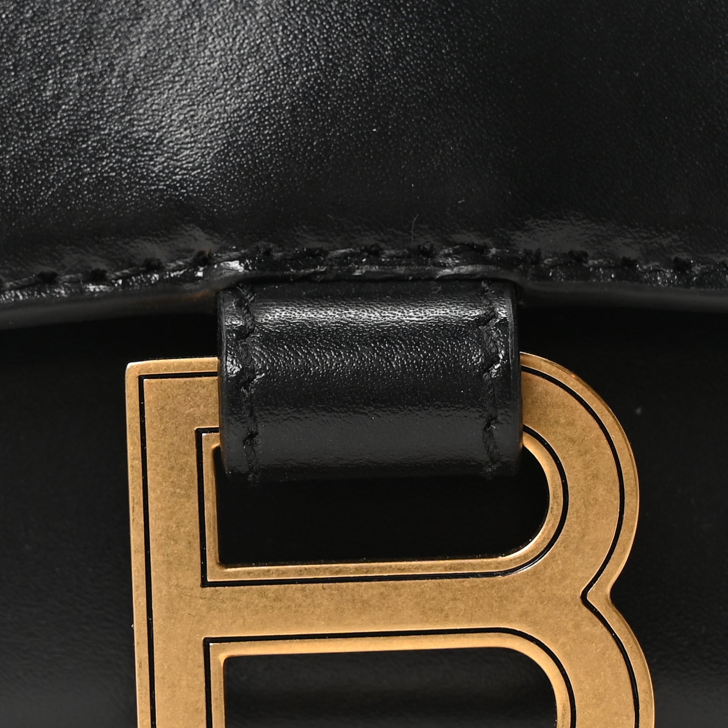 Shiny Box Calfskin Hourglass Top Handle Bag XS Black