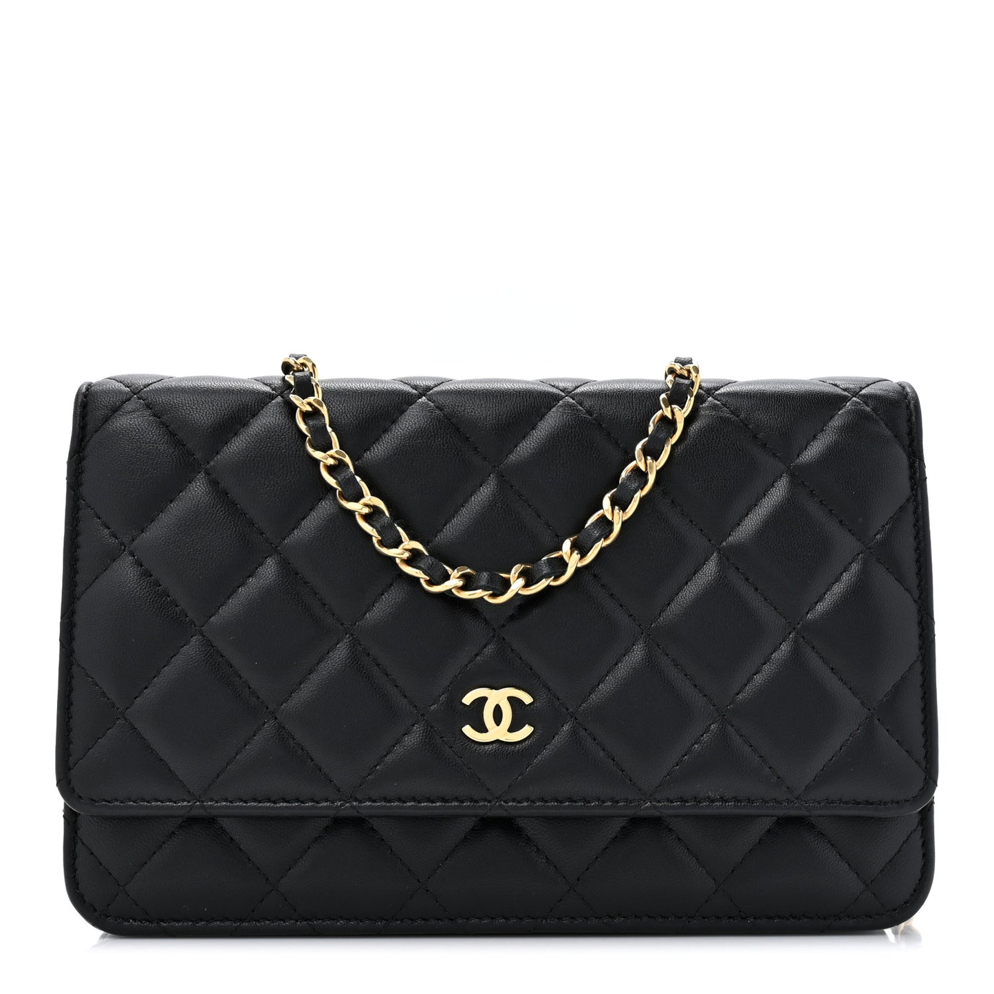 Lambskin Quilted Wallet On Chain WOC Black