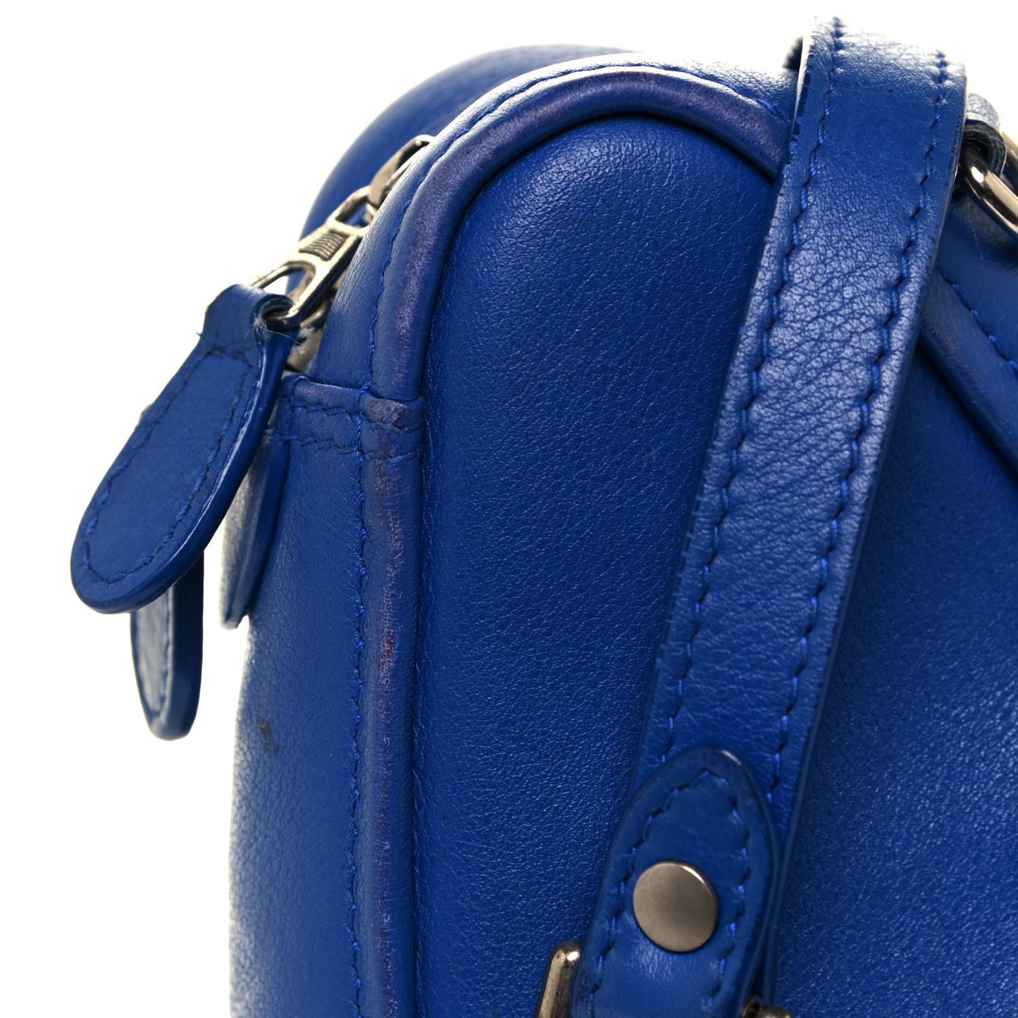 Shiny Day Calfskin Logo XS Triangle Chain Duffle Bleu Roi White