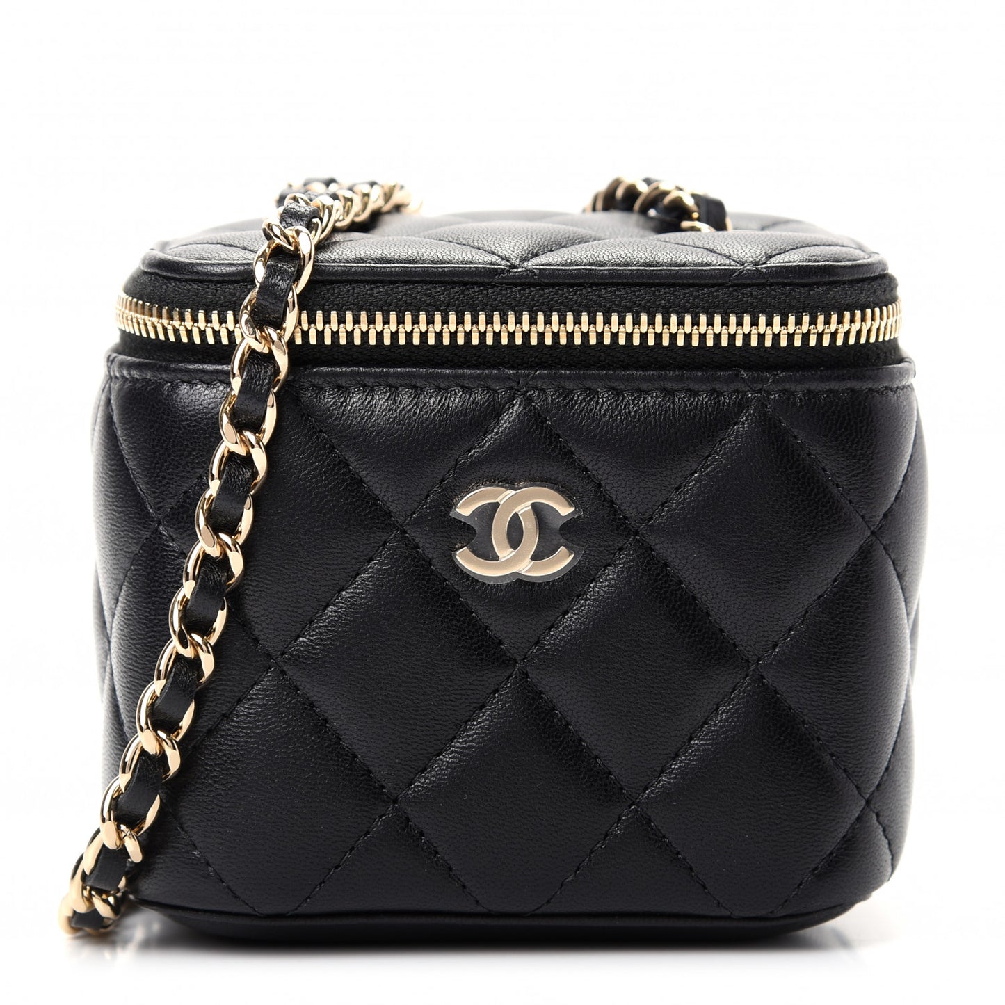 Lambskin Quilted Mini Vanity Case With Chain Black