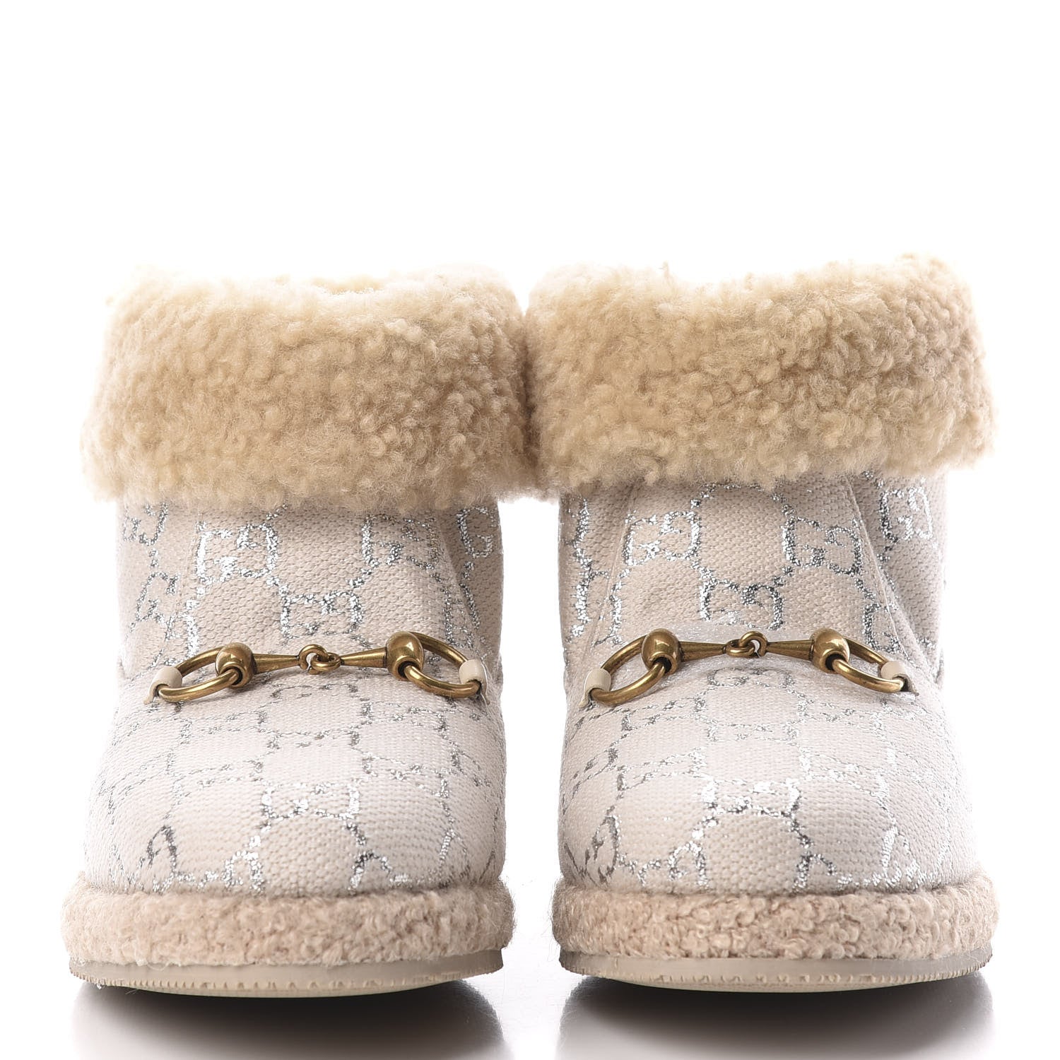Gucci Canvas Wool Lame GG Monogram Womens Fria Horsebit Ankle Boots 38 Gardenia Silver Butterscotch 3 of 8