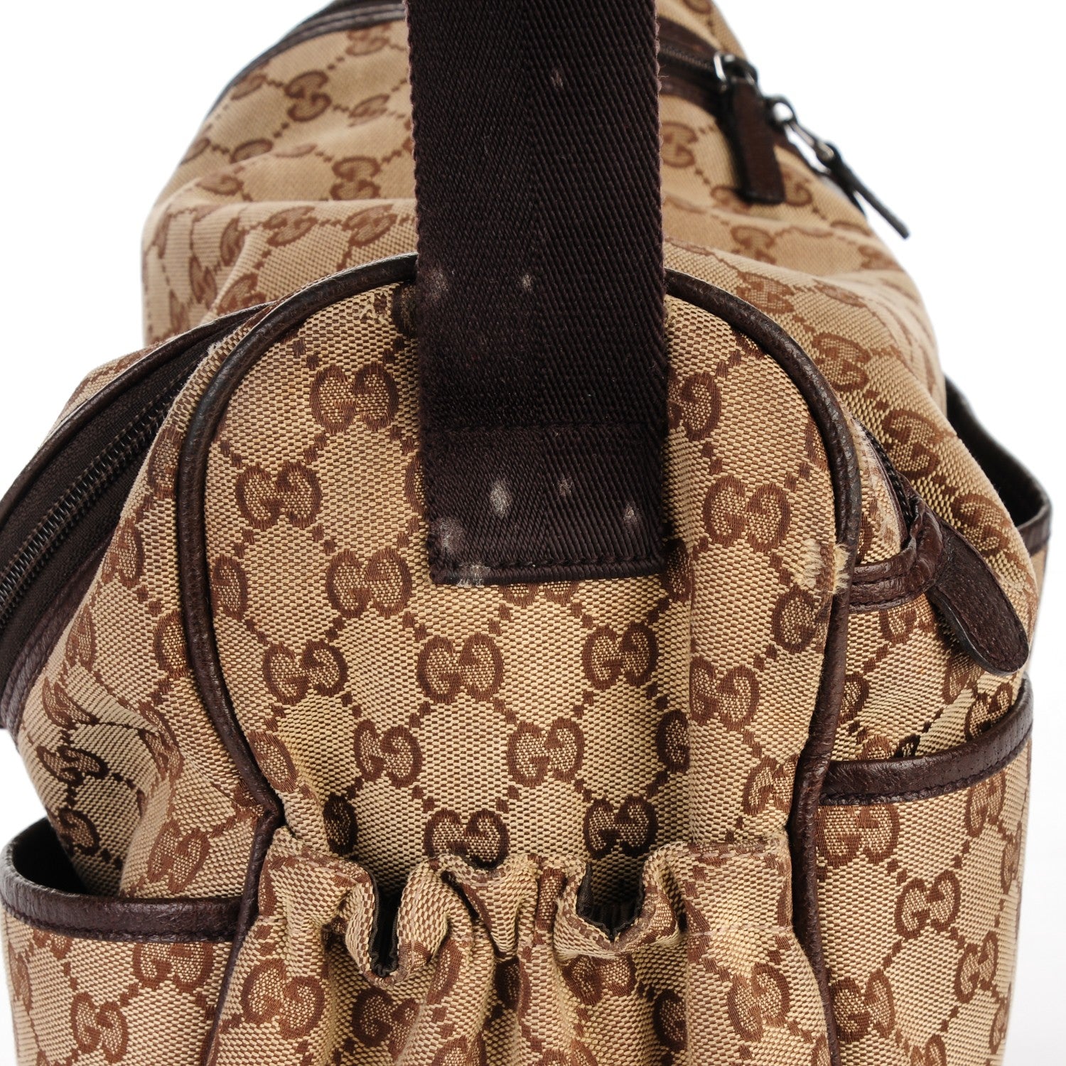 Gucci Monogram Natural Pigskin Large Diaper Bag Beige Ebony Cocoa Dark Chocolate 11 of 13