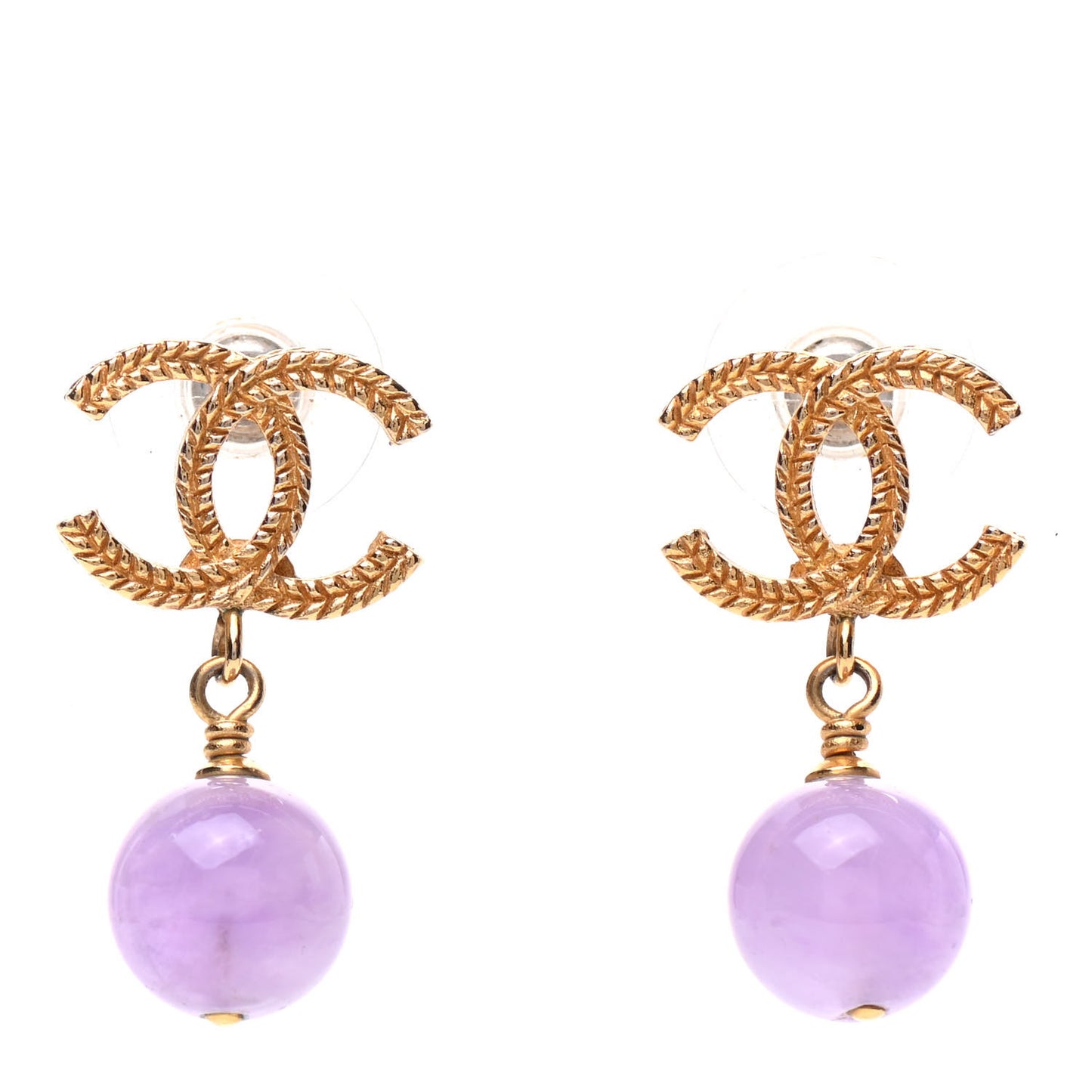 CC Bead Drop Earrings Gold Purple