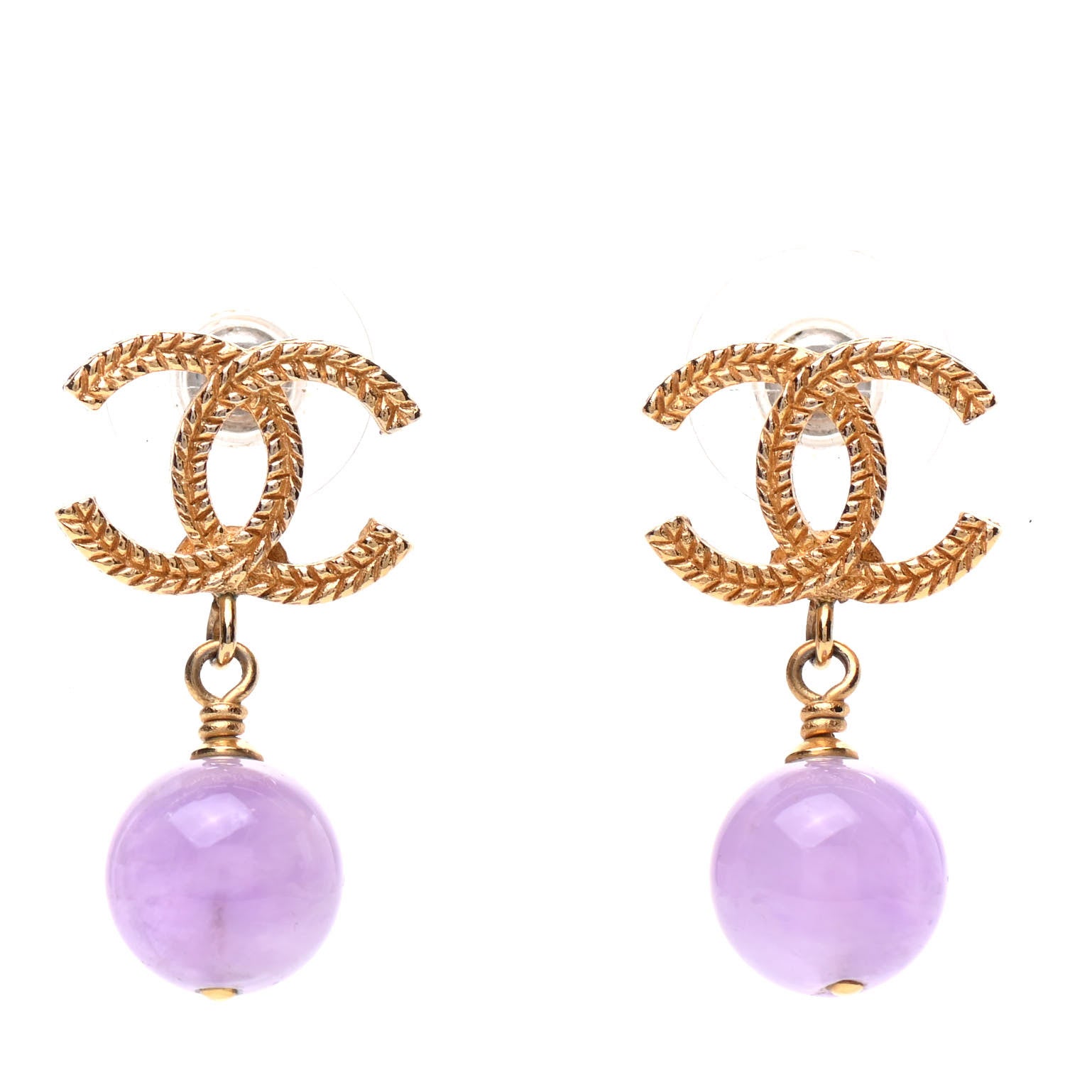 Chanel CC Bead Drop Earrings Gold Purple 1 of 4