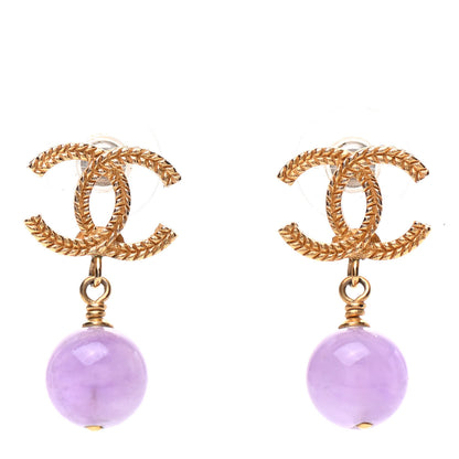 Chanel CC Bead Drop Earrings Gold Purple 1 of 4
