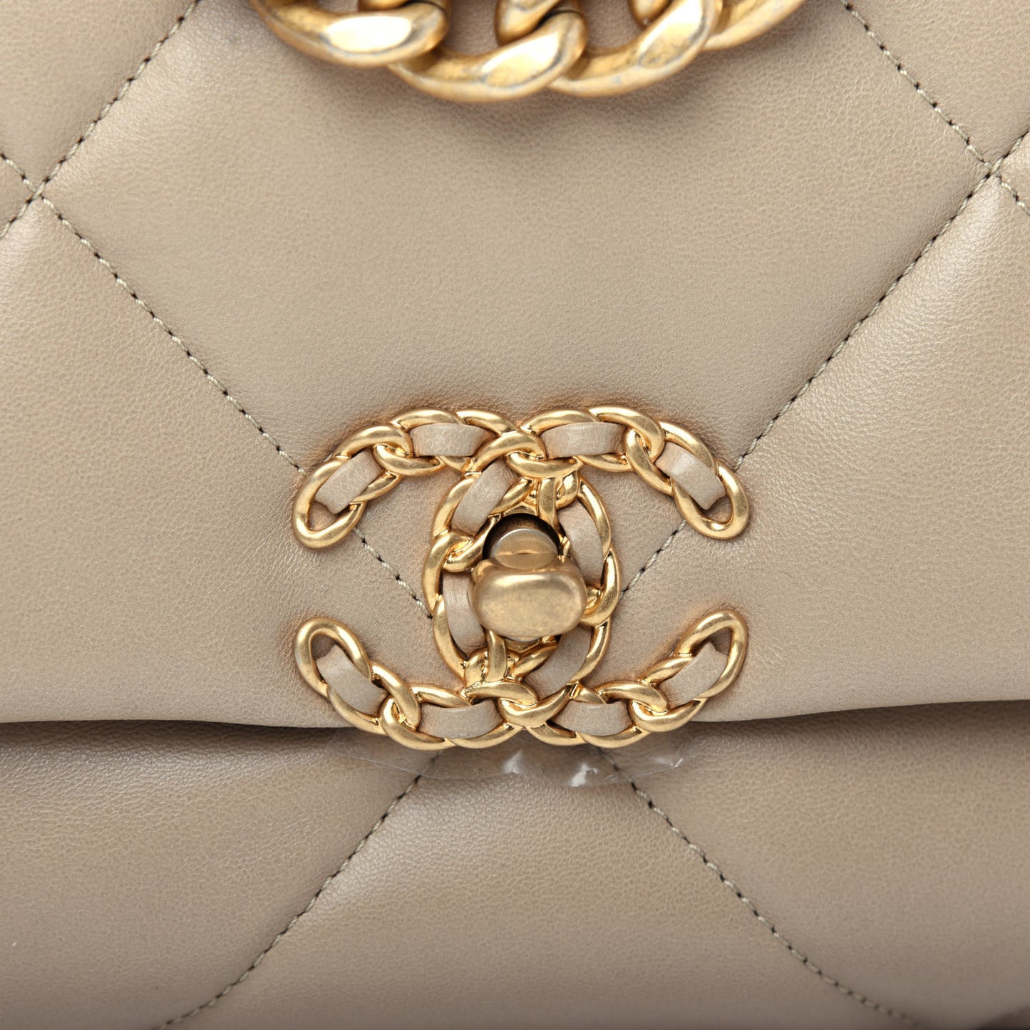 Lambskin Quilted Medium Chanel 19 Flap Dark Beige