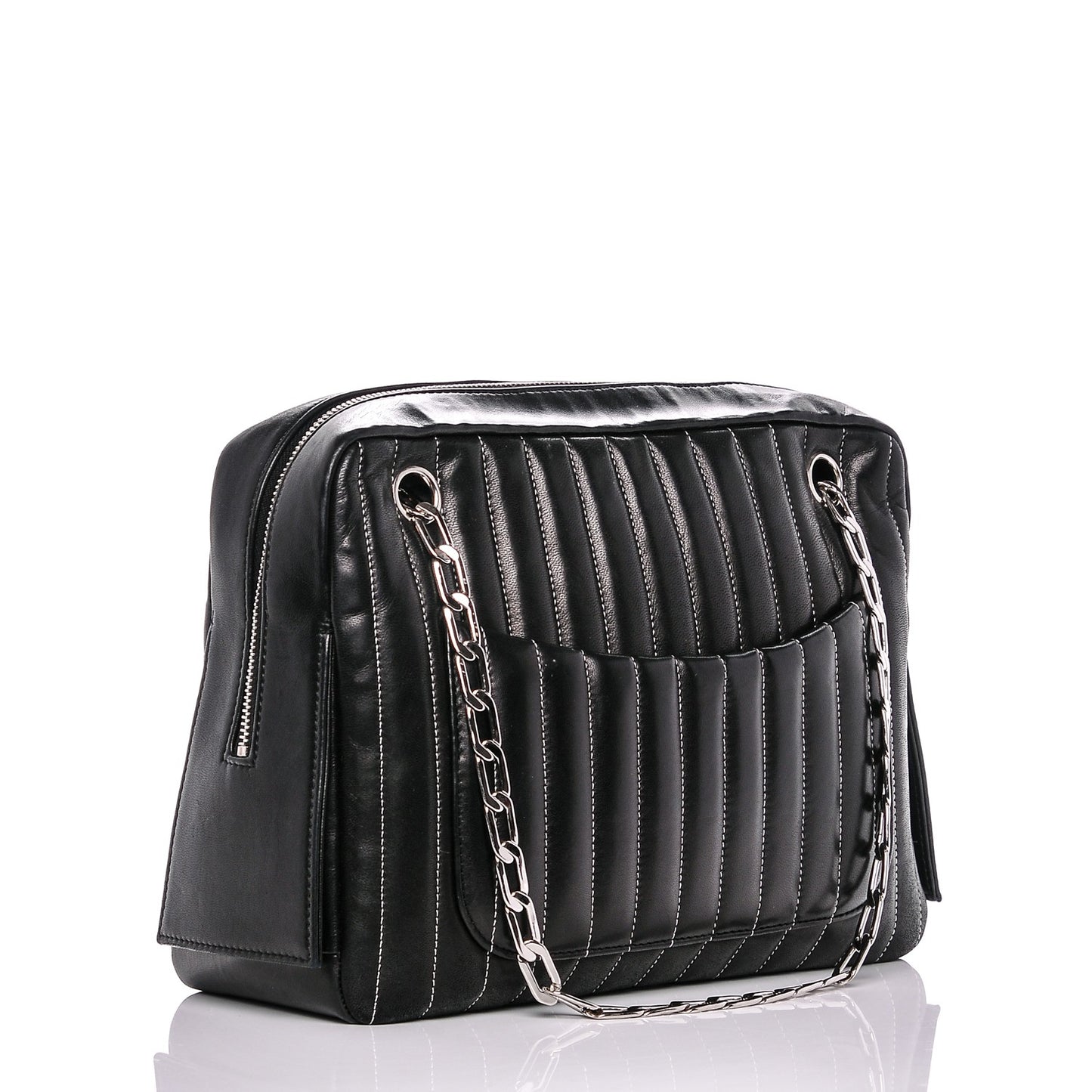 Lambskin Vertical Quilted Mademoiselle Camera Case Black