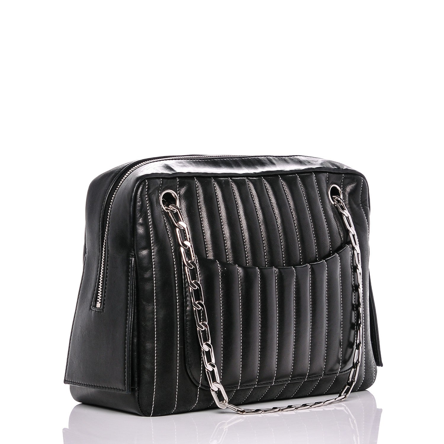 Chanel Lambskin Vertical Quilted Mademoiselle Camera Case Black 3 of 7