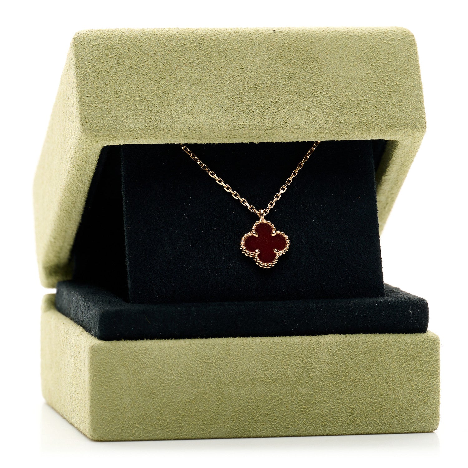 Van Cleef & Arpels 18K Rose Gold Carnelian Sweet Alhambra Pendant