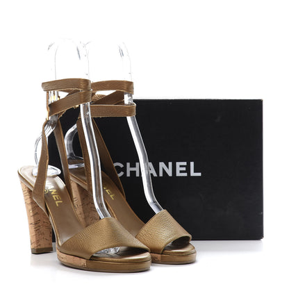 Chanel Calfskin Cork CC Ankle Strap Sandals 37.5 Beige Clair 9 of 9