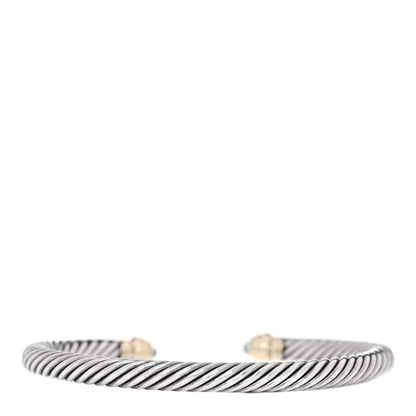 David Yurman Sterling Silver 14K Yellow Gold Blue Topaz 5mm Cable Classics Petite Color Bracelet 2 of 4