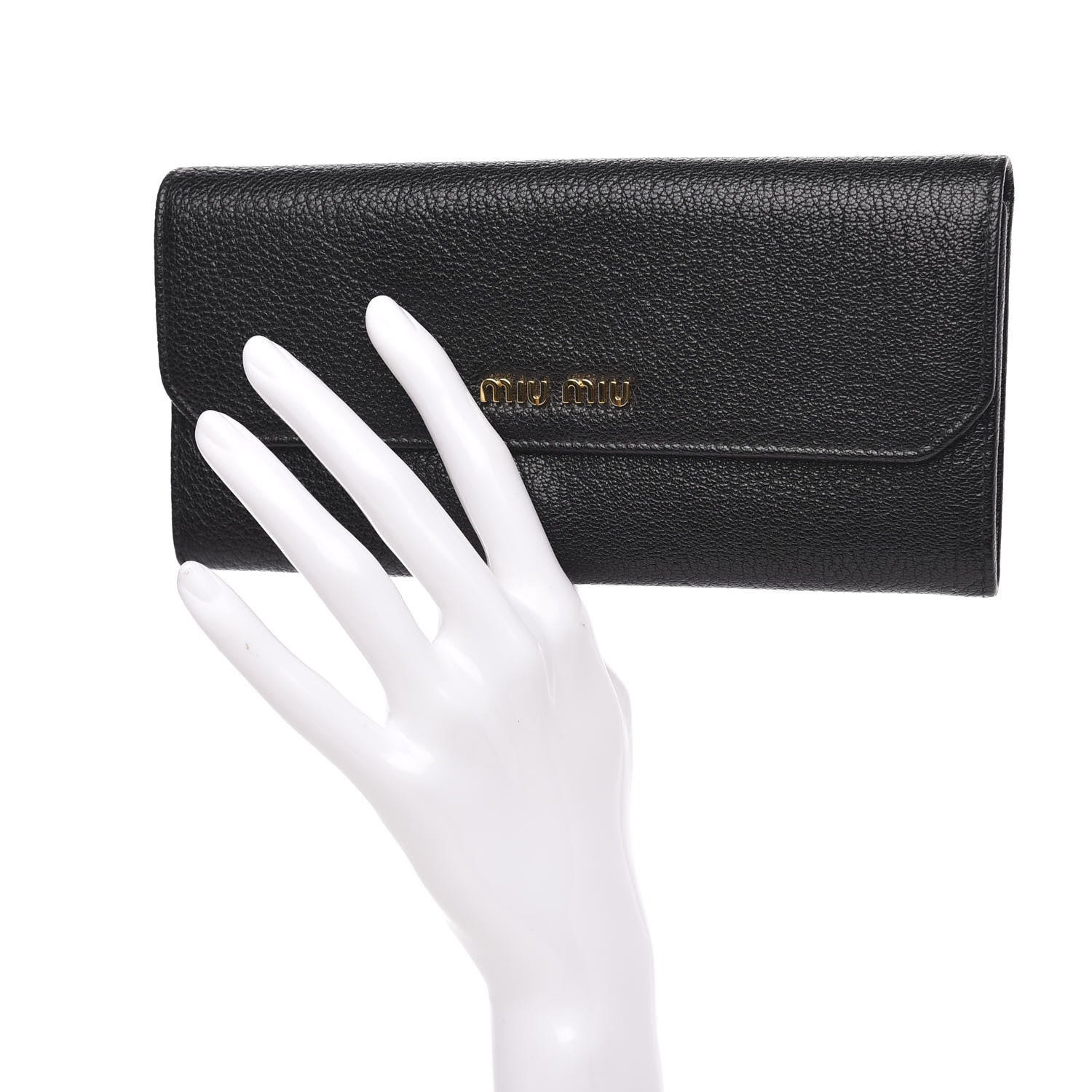 Miu Miu Goatskin Madras Flap Wallet Black 2 of 10