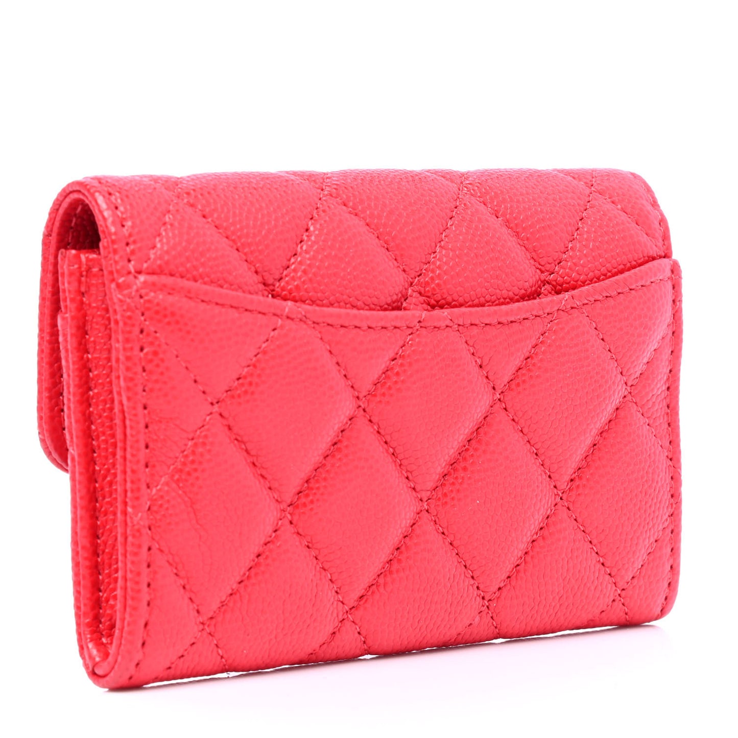 Caviar Quilted Flap Card Holder Wallet Red