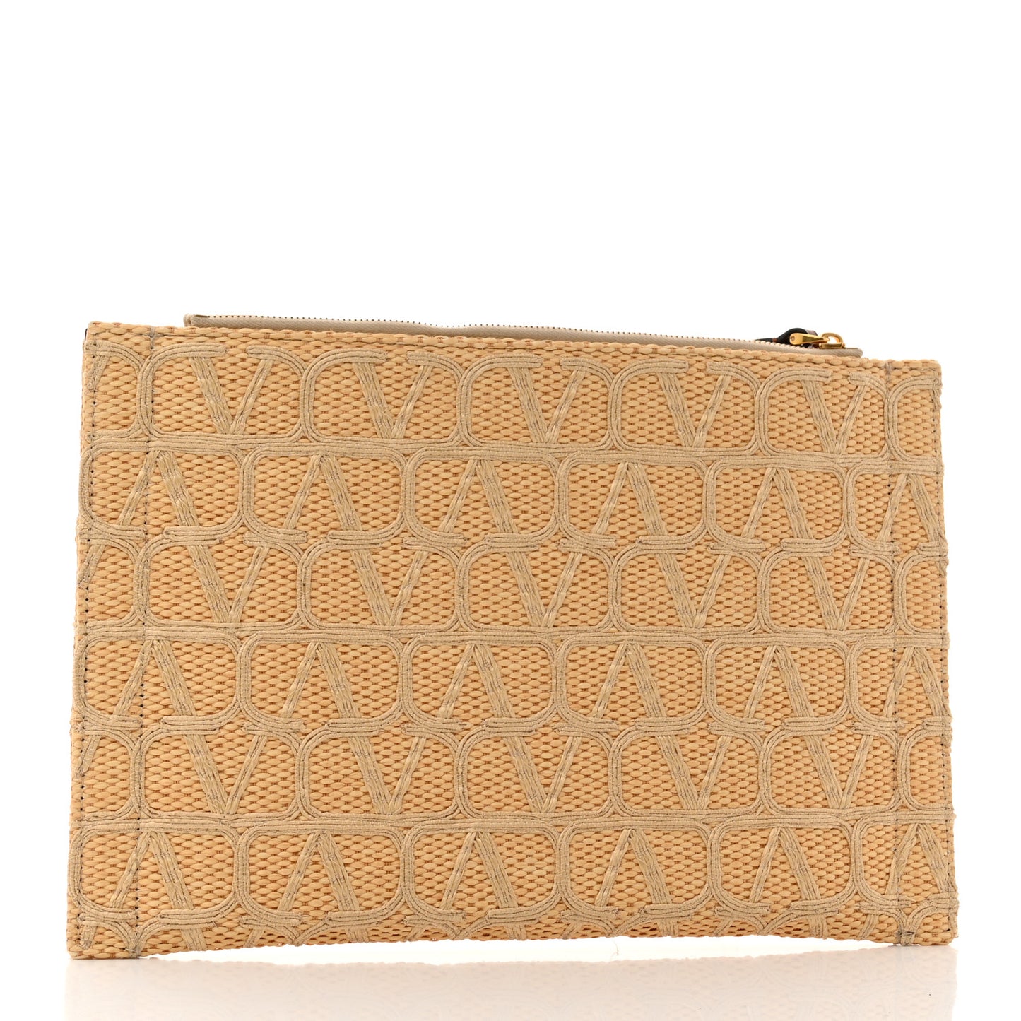 Raffia Toile Iconographe Vlogo Pouch Beige