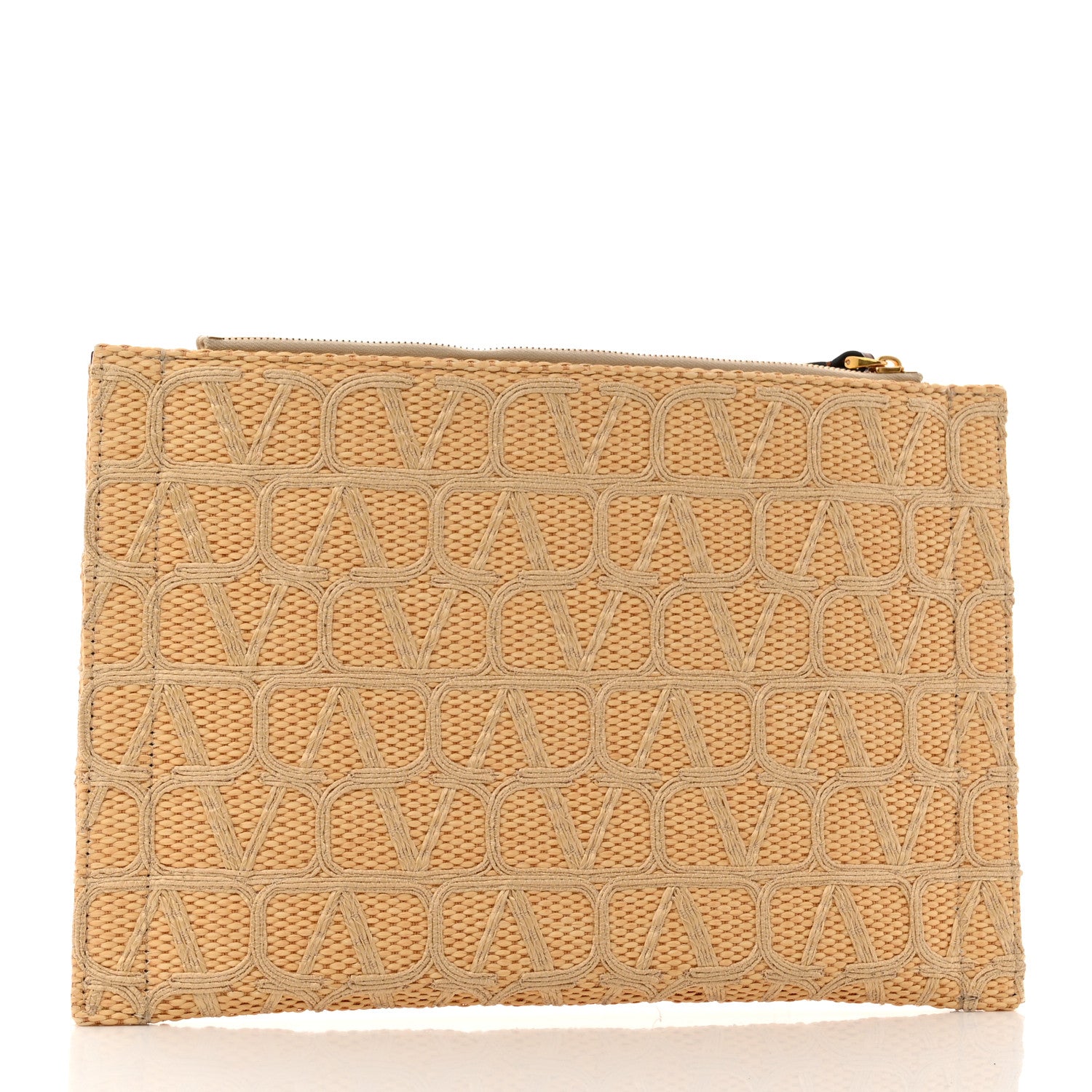 Valentino Garavani Raffia Toile Iconographe Vlogo Pouch Beige 3 of 8