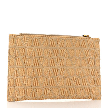 Valentino Garavani Raffia Toile Iconographe Vlogo Pouch Beige 3 of 8