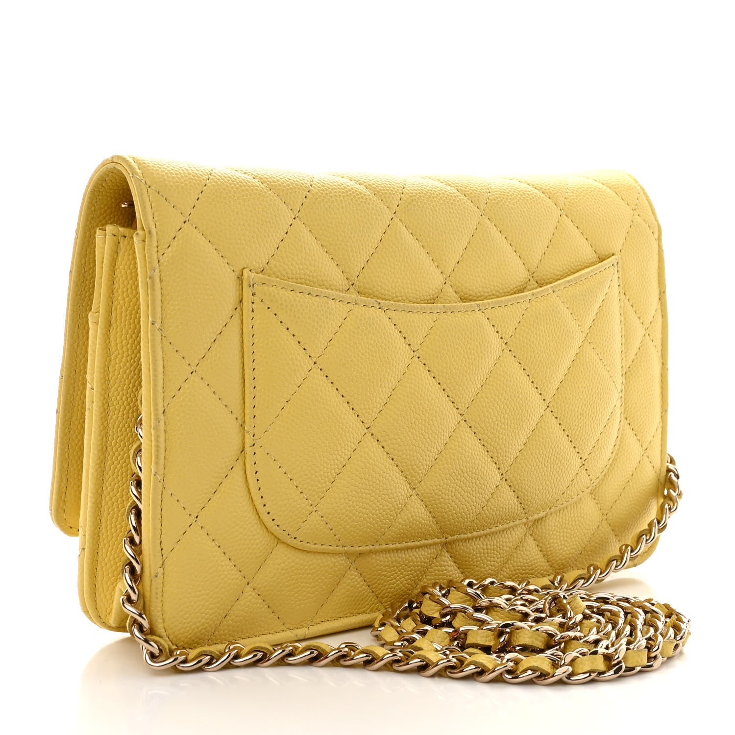 Chanel Caviar Quilted Wallet on Chain WOC Yellow 3 of 13