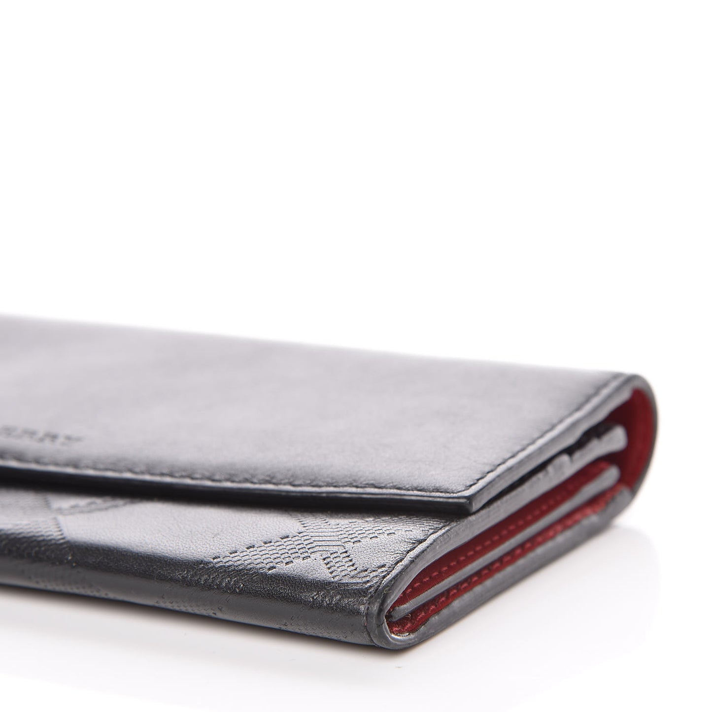 Signature Grain Calfskin Check Embossed Porter Continental Wallet Black