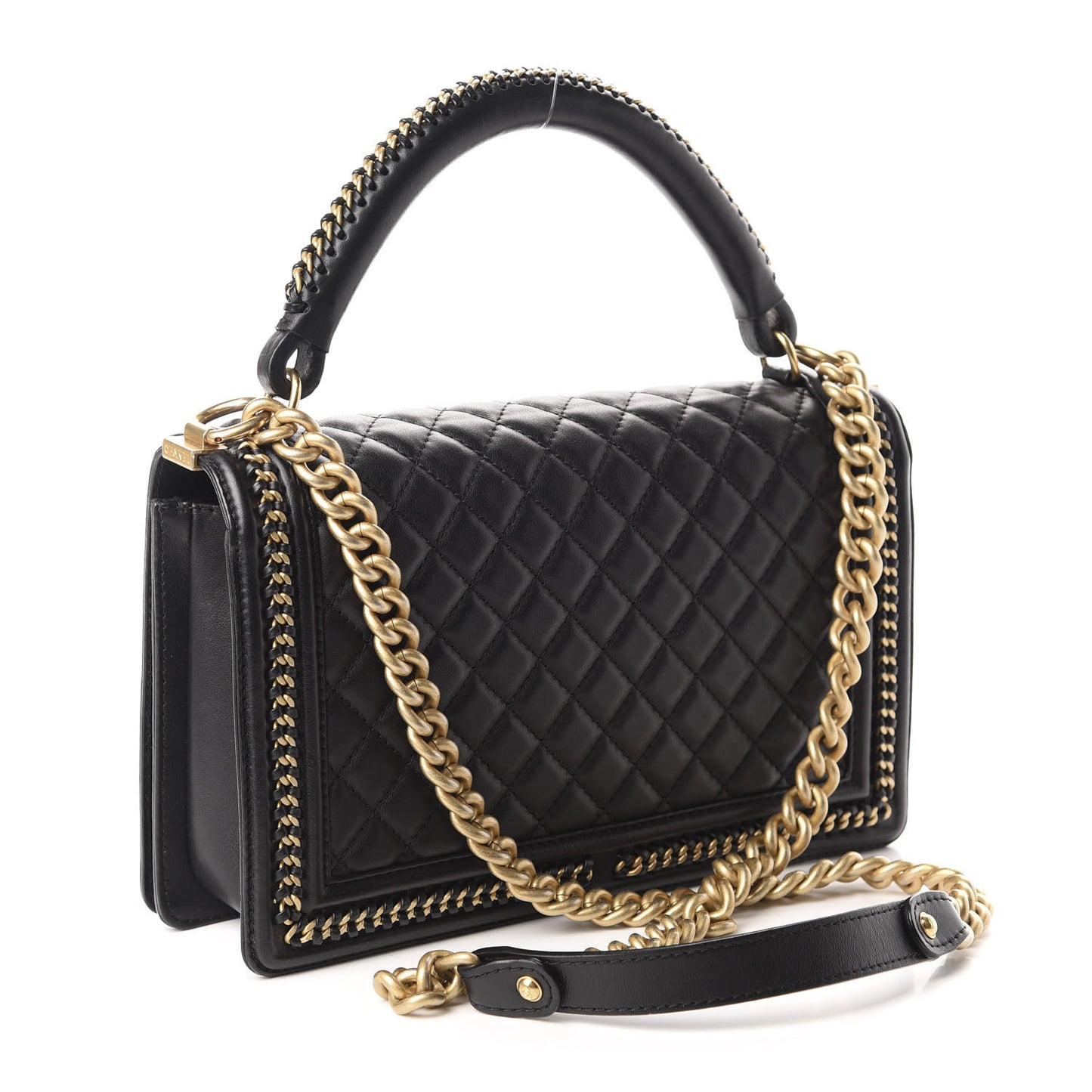 Calfskin Quilted New Medium Boy Top Handle Flap Black