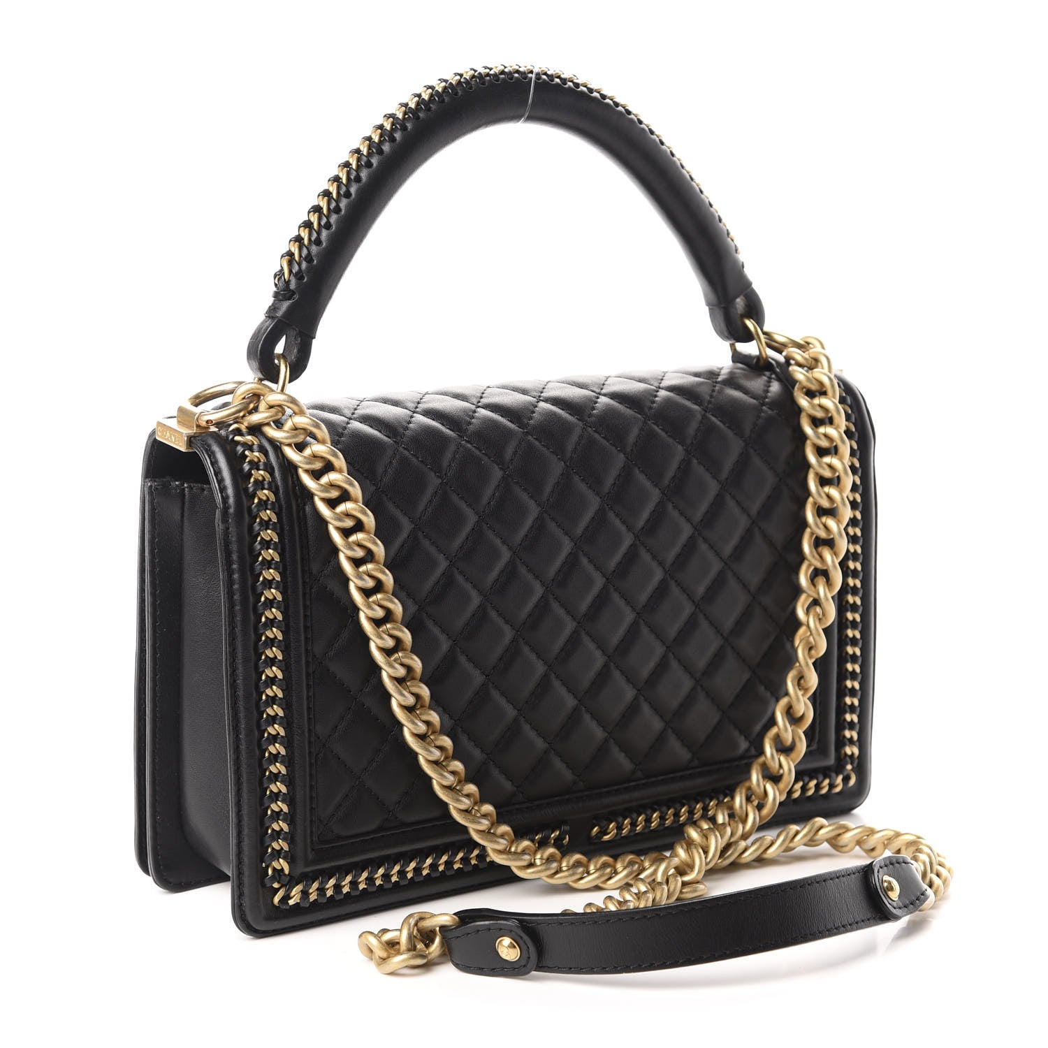 Chanel Calfskin Quilted New Medium Boy Top Handle Flap Black 2 of 10