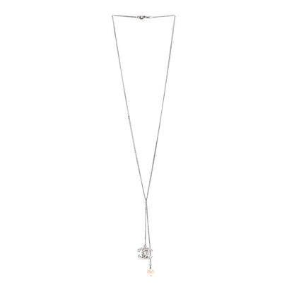Chanel Baguette Crystal Pearl CC Lariat Necklace Silver 3 of 6
