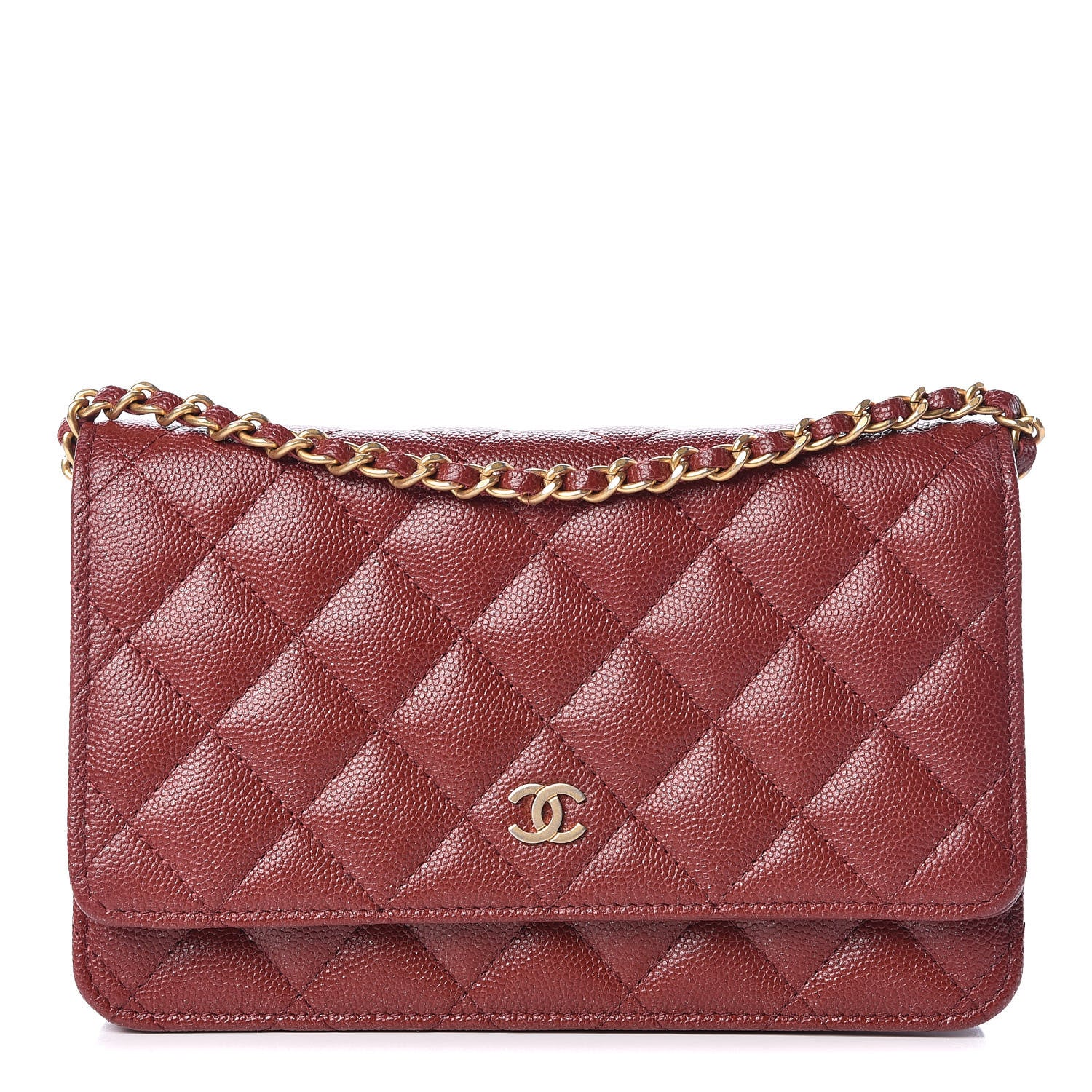 Chanel Metallic Caviar Quilted Wallet On Chain WOC Red 1 of 13
