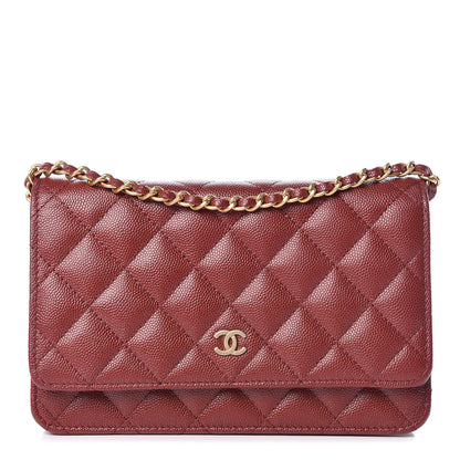 Chanel Metallic Caviar Quilted Wallet On Chain WOC Red 1 of 13
