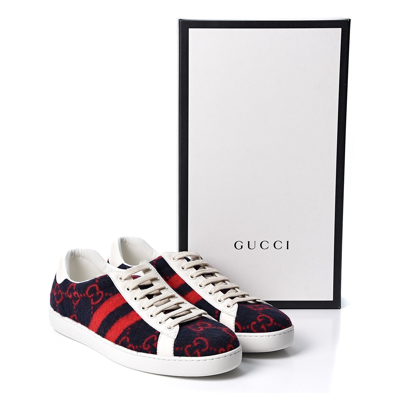 Gucci Covered Wool Big GG Monogram Mens Sneakers 8.5 Blue Red Mystic White 11 of 11