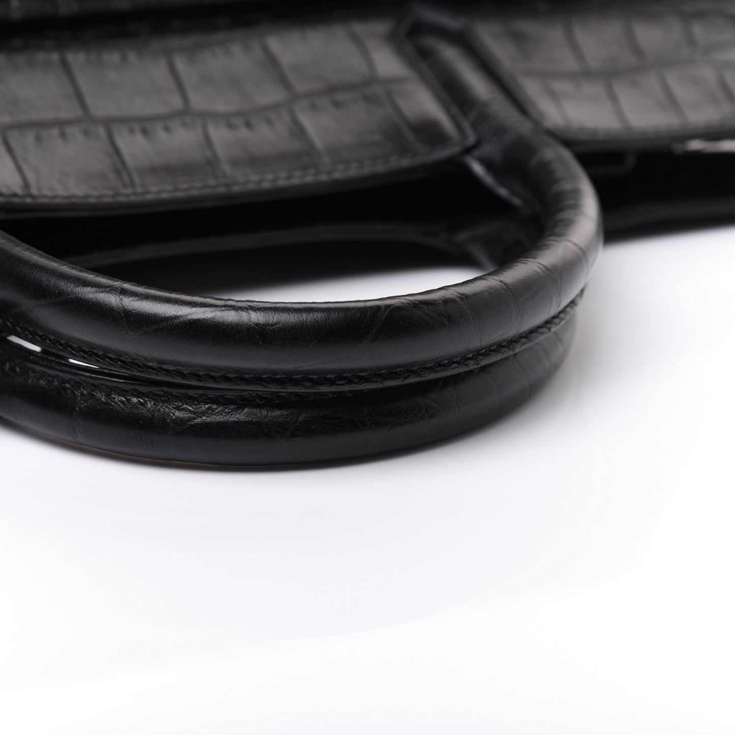 Calfskin Crocodile Embossed Small Cabas Rive Gauche Black