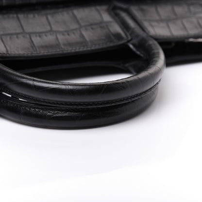 Saint Laurent Calfskin Crocodile Embossed Small Cabas Rive Gauche Black 21 of 27