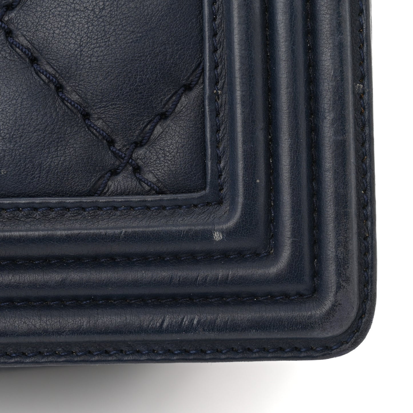 Calfskin Double Stitch New Medium Boy Flap Navy Blue