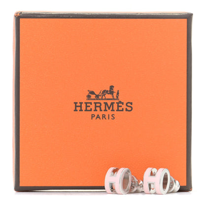 Hermes Palladium Lacquered Mini Pop H Earrings Rose Dragee 7 of 7