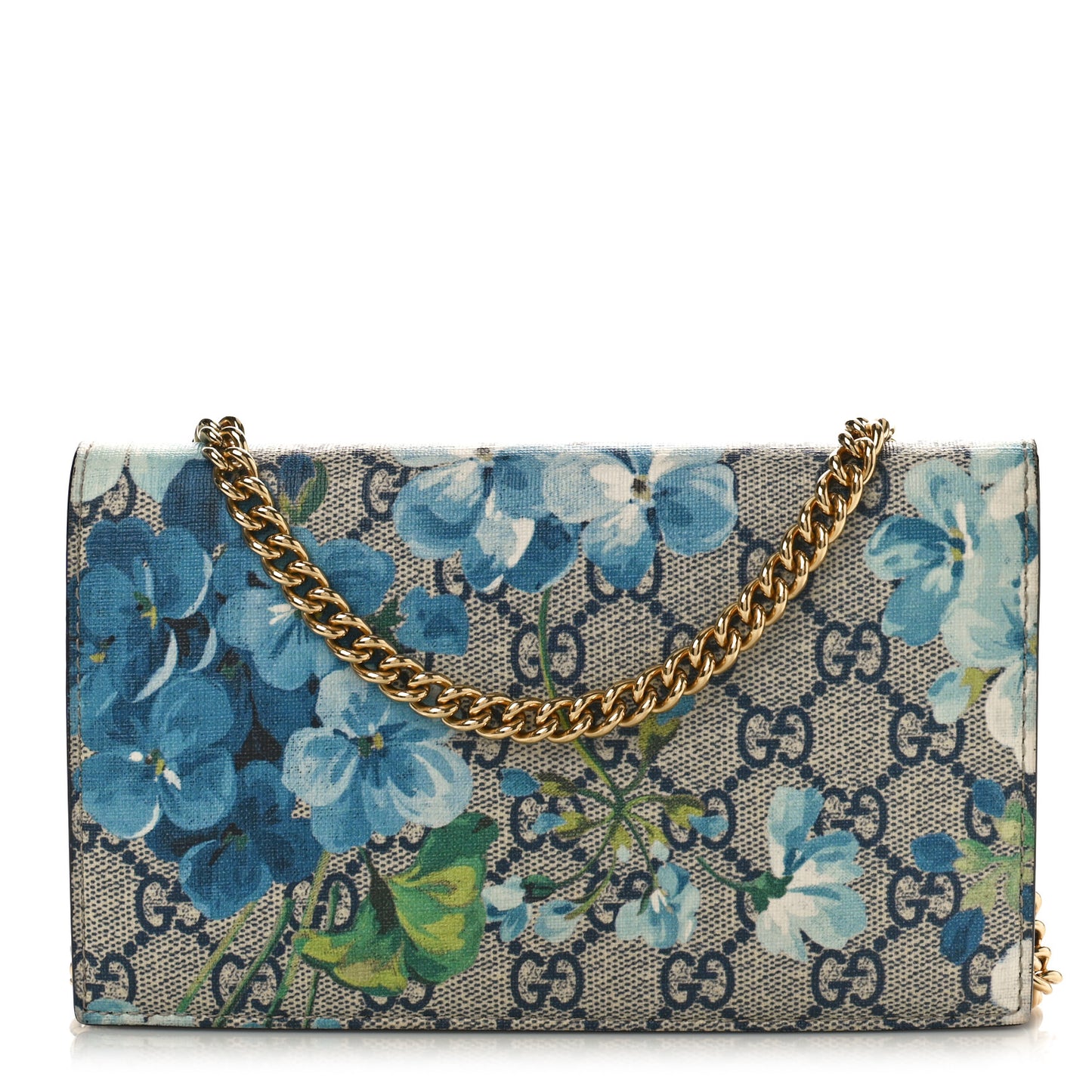 GG Supreme Monogram Blooms Chain Wallet Blue
