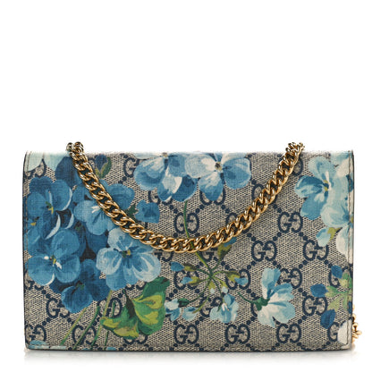 Gucci GG Supreme Monogram Blooms Chain Wallet Blue 1 of 8