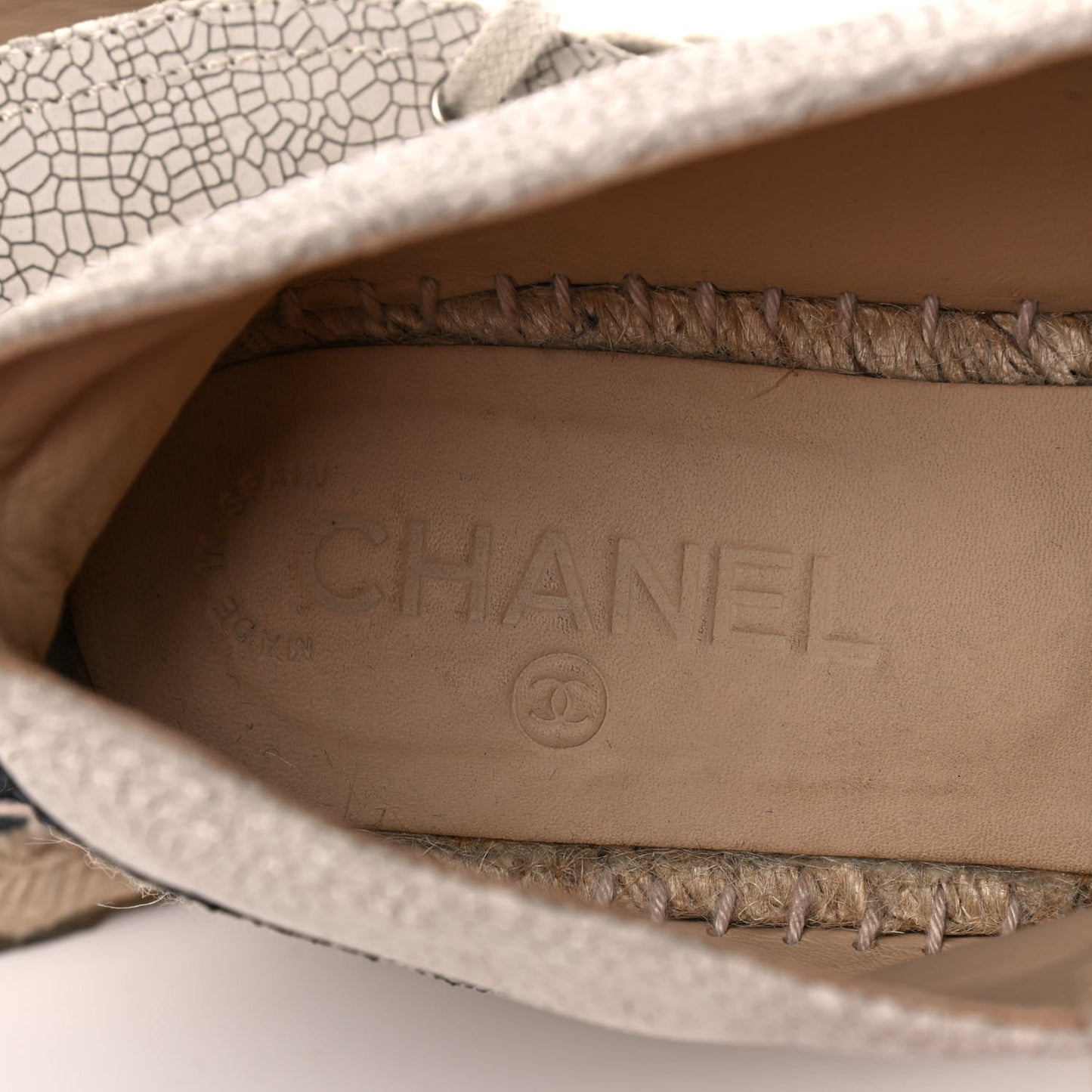 Crackled Calfskin High Top Espadrilles 38 Light Beige Black