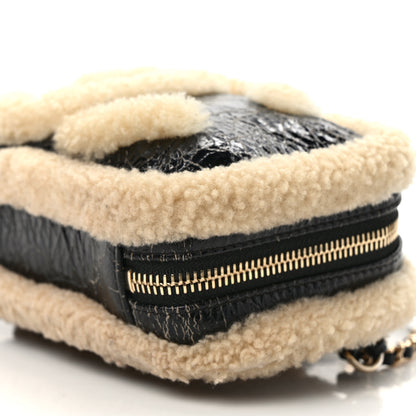 Chanel Shiny Crumpled Sheepskin Shearling Waist Bag Black Beige 9 of 10