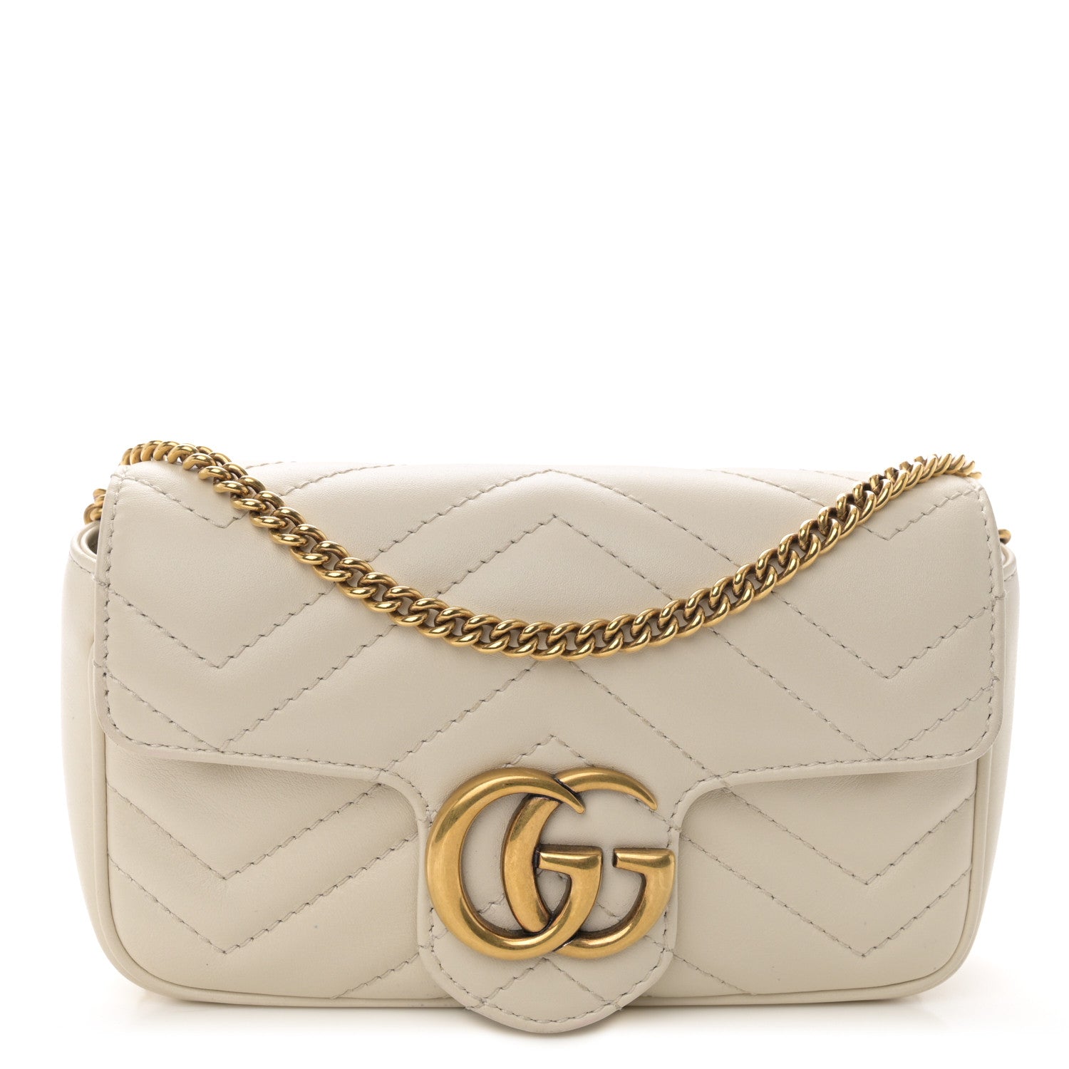 Gucci Calfskin Matelasse Super Mini GG Marmont Shoulder Bag White 1 of 10
