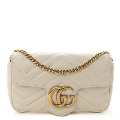 Gucci Calfskin Matelasse Super Mini GG Marmont Shoulder Bag White 1 of 10