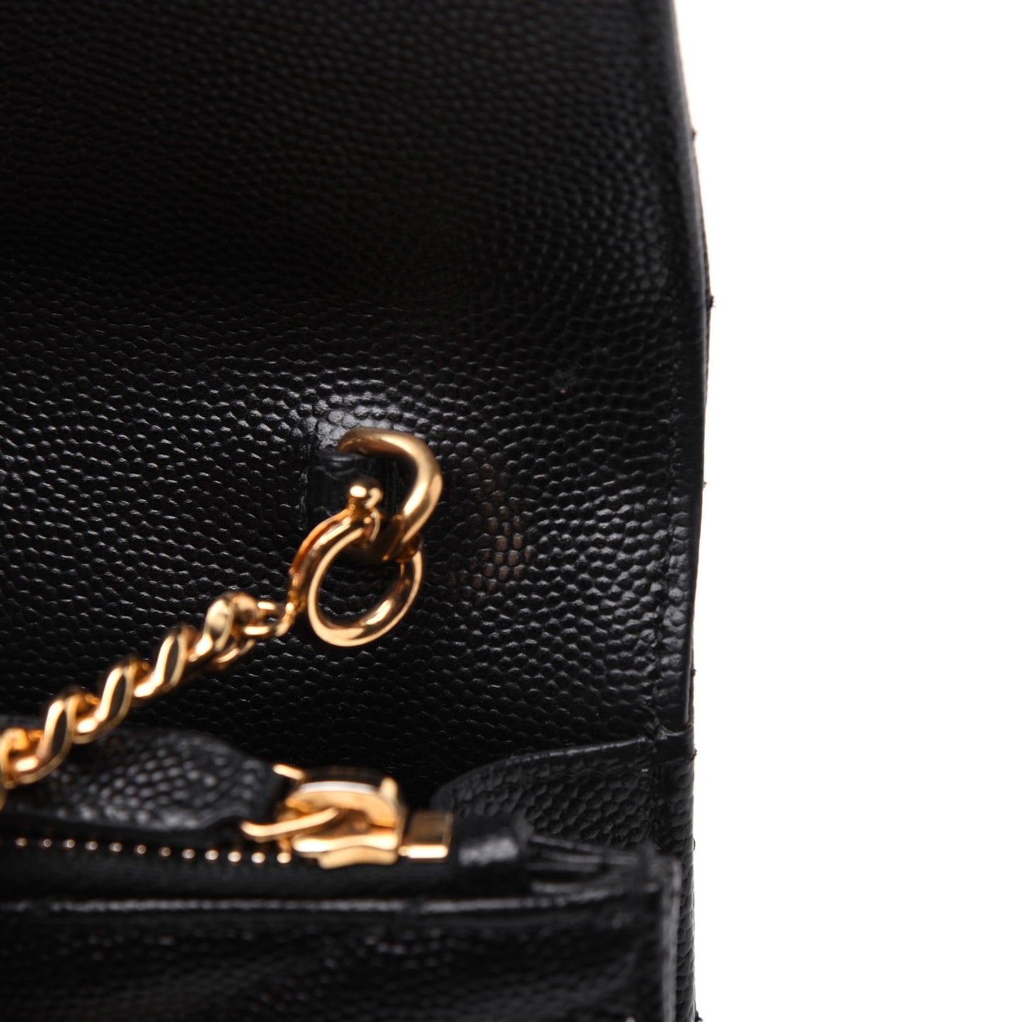 Grain De Poudre Matelasse Chevron Monogram Envelope Chain Wallet Black