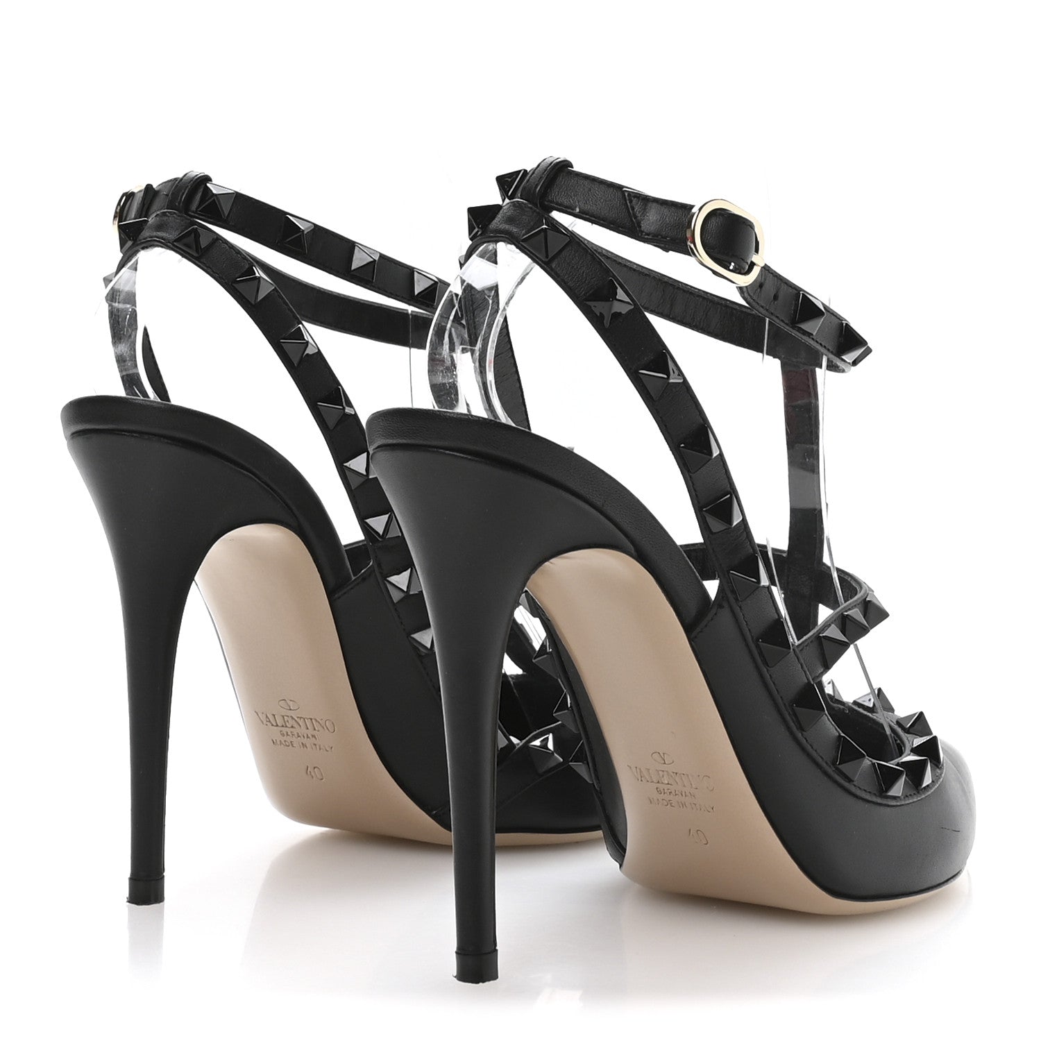 Valentino Garavani Calfskin Lacquered Monochrome Rockstud Ankle Strap 100mm Pumps 40 Black 5 of 9