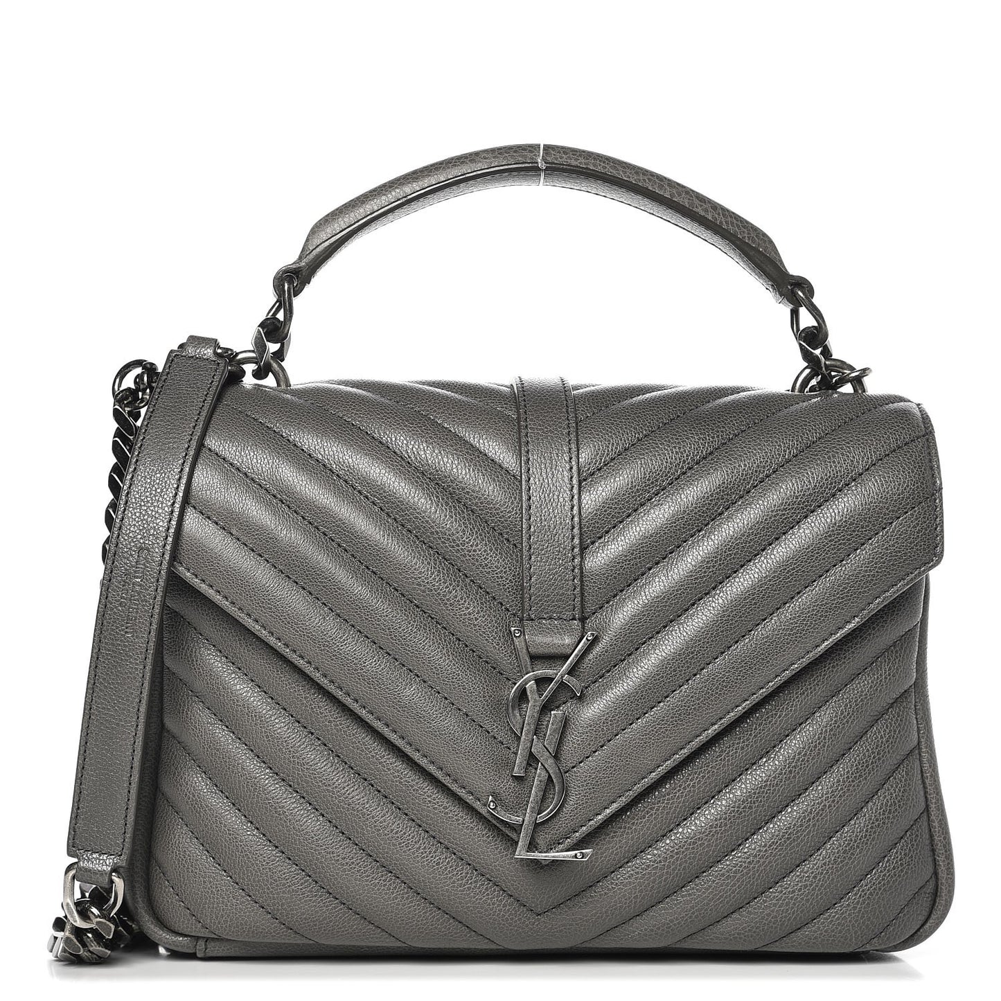 Sheepskin Matelasse Chevron Monogram Medium College Bag Light Coal