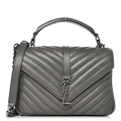 Saint Laurent Sheepskin Matelasse Chevron Monogram Medium College Bag Light Coal 1 of 8