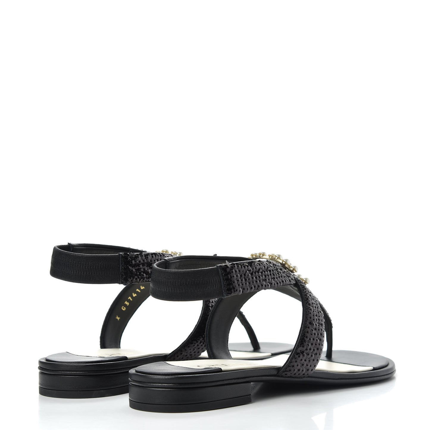 Lambskin Sequin Pearl CC Thong Sandals 38 Black