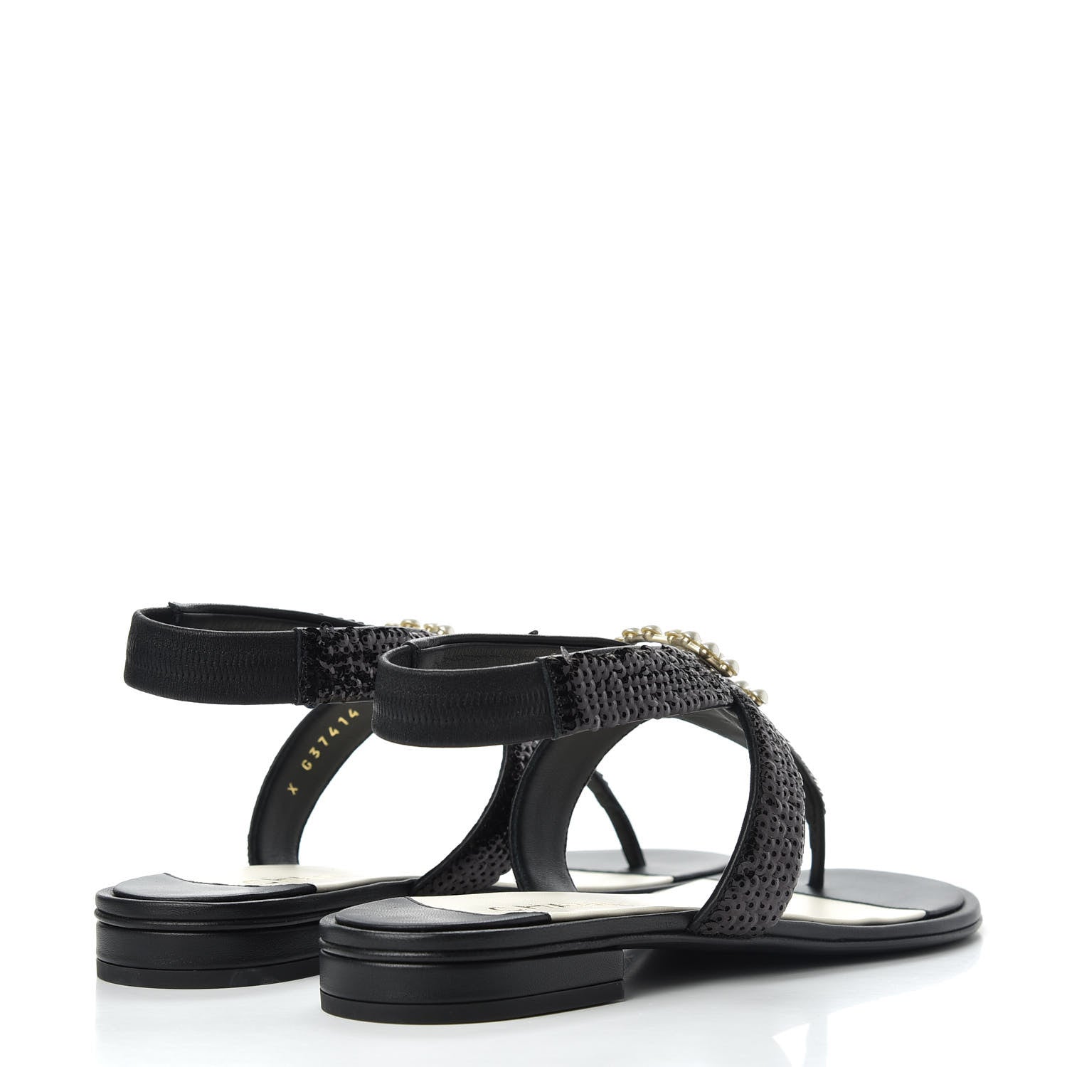 Chanel Lambskin Sequin Pearl CC Thong Sandals 38 Black 4 of 11