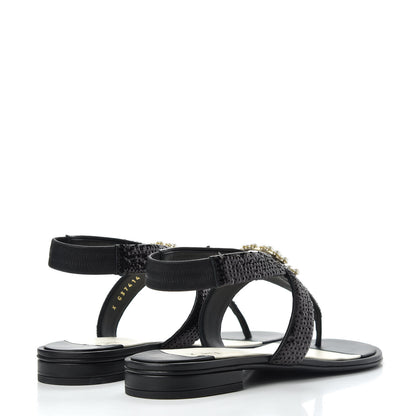 Chanel Lambskin Sequin Pearl CC Thong Sandals 38 Black 4 of 11