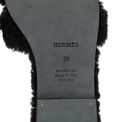 Hermes Woolskin Oran Sandals 38 Black 6 of 7