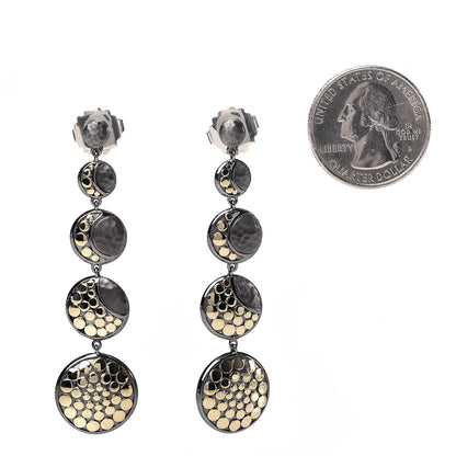 John Hardy Darkened Sterling Silver 18K Yellow Gold Hammered Dot Moon Phase Drop Earrings 2 of 4