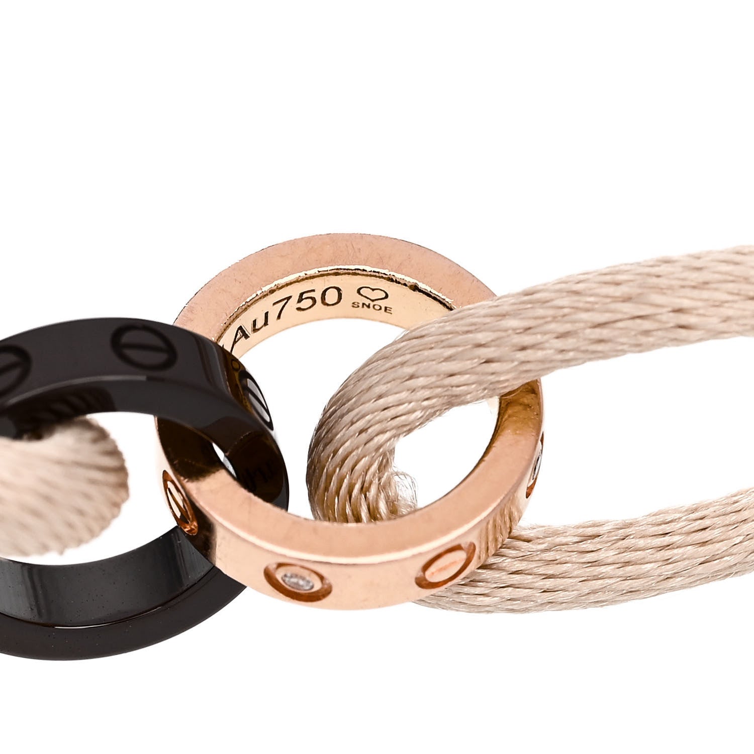 Cartier 18K Pink Gold Ceramic 4 Diamond LOVE Cord Bracelet White 5 of 5